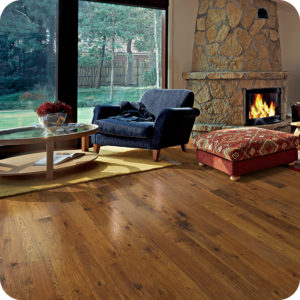 Hallmark Floors, Crestline Collection, Stratton Hickory Solid Hardwood Floors in a Living Room