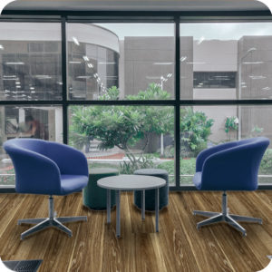 Great American Rigid Core Flooring, Federal, Reston in a seating area overlooking a courtyard