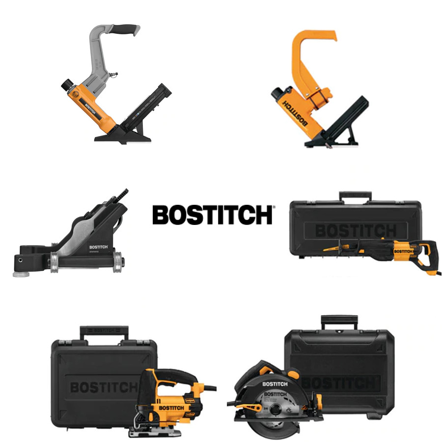 various images of Bostitch equipment for hardwood flooring installation