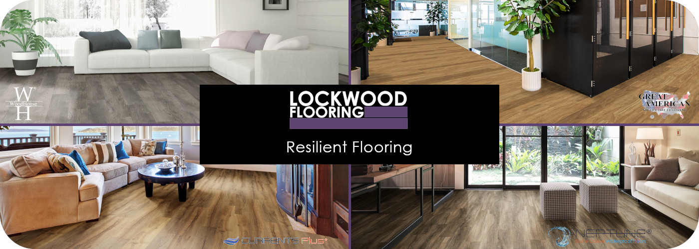 Lockwood Flooring logo with four images of resilient flooring projects