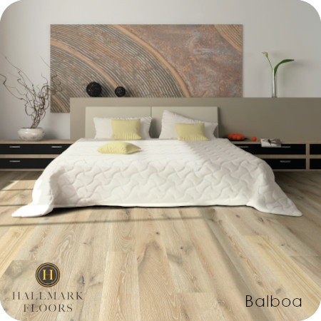 Balboa Hallmark Wood Floor shown in a bedroom with light colors